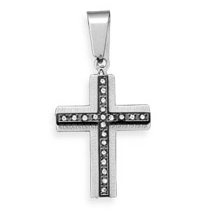 Stainless Steel Cross Pendant with Crystal