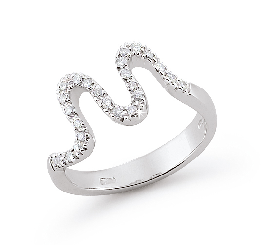 Elegant Wavy Italian Wedding Ring 0.25 Ct Diamonds 18K White Gold