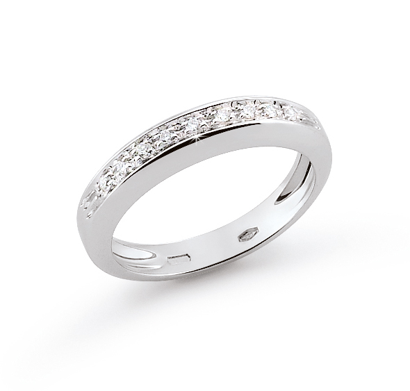 Classic Italian Wedding Ring 0.09 Ct Diamonds 18K White Gold