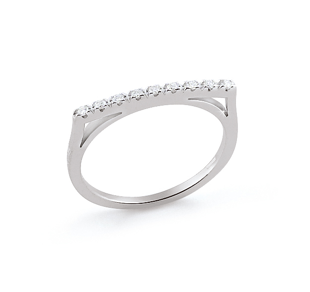 Unique Shape Italian Wedding Ring 0.09 Ct Diamonds 18K White Gold