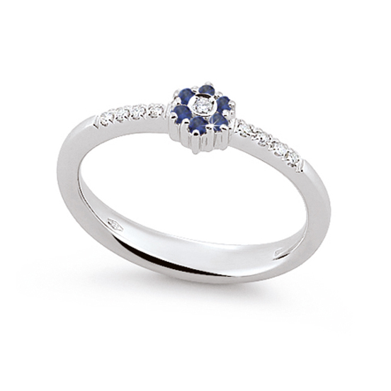 Stylish Sapphire Engagement Ring 0.05 Ct Diamonds 18K White Gold
