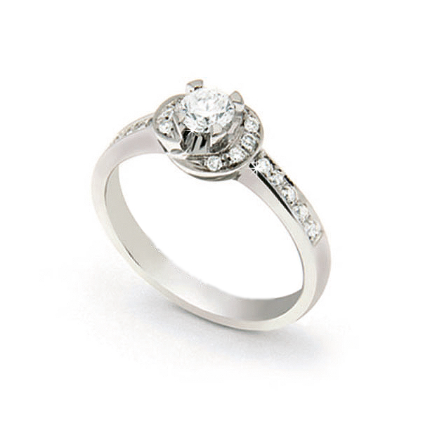 Italian Halo Engagement Ring 0.47 Ct Diamonds 18K White Gold