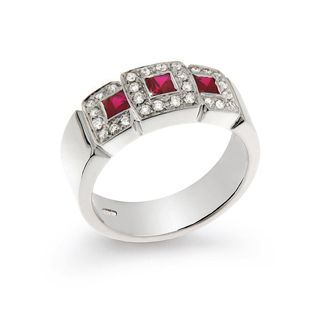 Upscale Italian 0.50 Ct Ruby Wedding Ring 0.25 Ct Diamonds 18K White Gold
