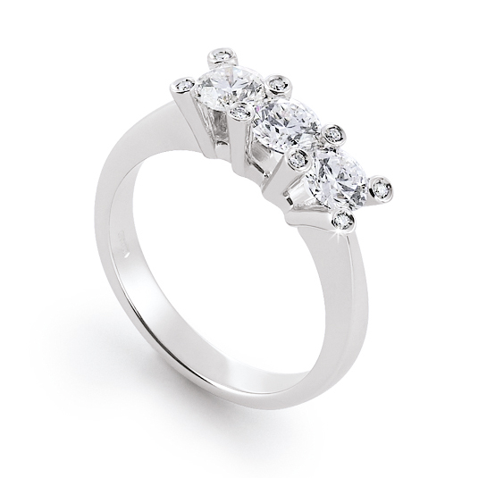 Upscale 3-Stone Wedding Ring 0.64 Ct Diamonds 18K White Gold