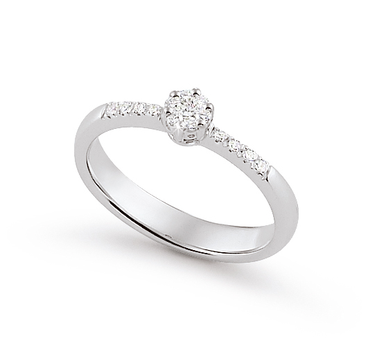 Italian Side-Stone Engagement Ring 0.17 Ct Diamonds 18K White Gold