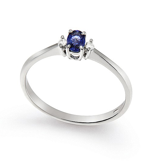 0.23 Ct Sapphire Side-Stone Engagement Ring 0.04 Ct Diamonds 18K White Gold