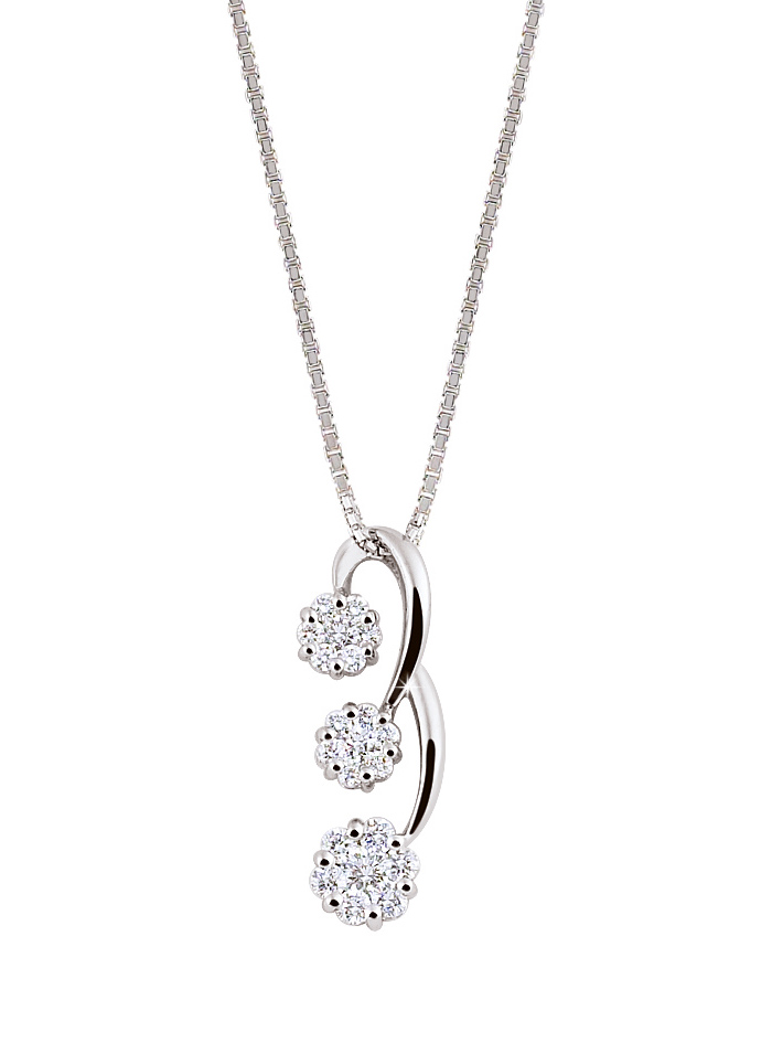 Luxurious 3-Flower Neklace From Italy 0.49 Ct Diamonds 18K White Gold