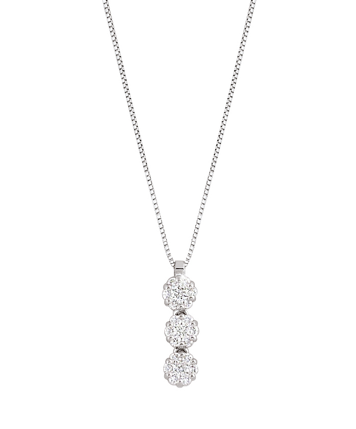 Rosetia Italian 3 Halo Drop Diamond Necklace
