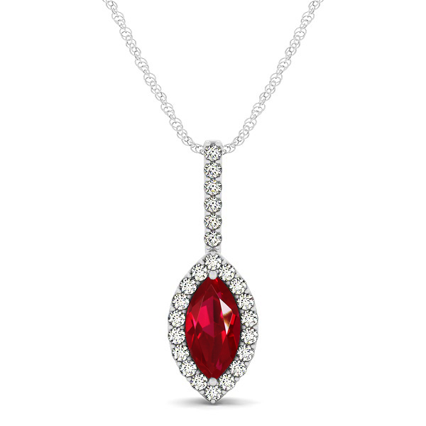 Fashionable Halo Marquise Cut Ruby Necklace