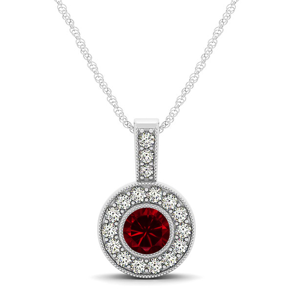 Dark Red AAA Round Ruby Vintage Halo Drop Necklace