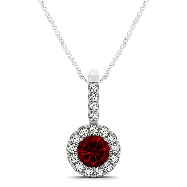 Round Cut Ruby Halo Pendant & Necklace