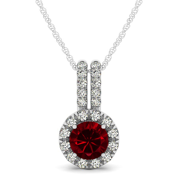Luxury Halo Drop Necklace with Round Cut Ruby Gemstone
