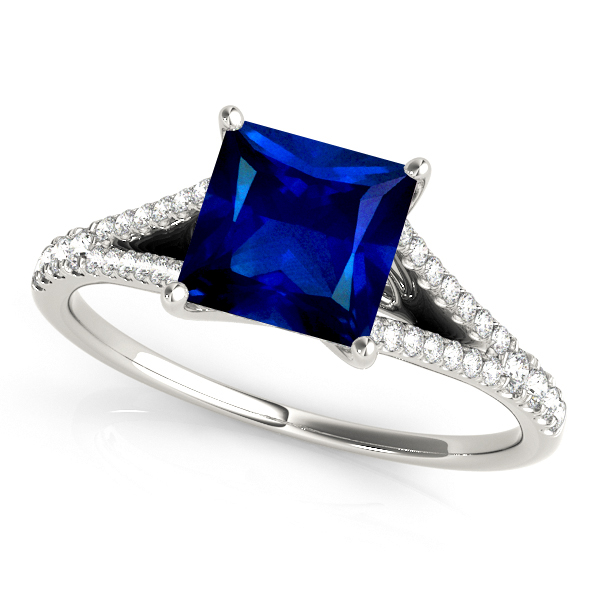 White Gold Trellis Princess Cut Sapphire Engagement Ring