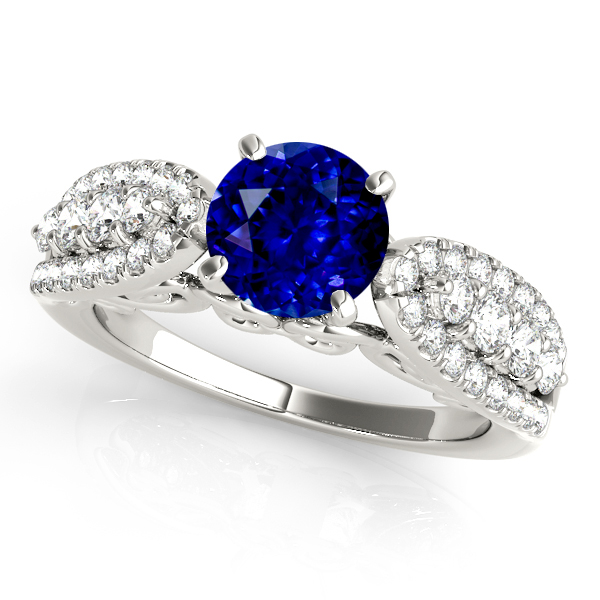 Vintage Sapphire Engagement Ring with 3 Rows of Side Stones