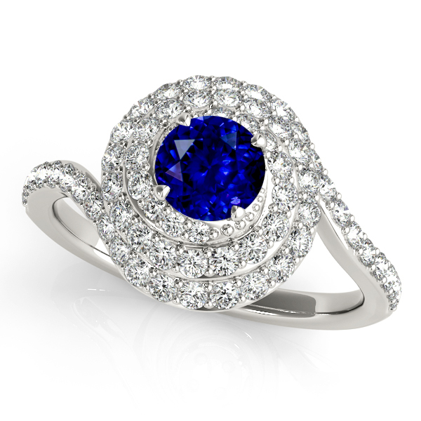 Extravagant Triplet Bypass Swirl Halo Sapphire Engagement Ring