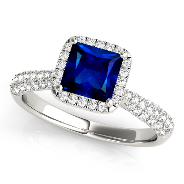 Stylish Princess Cut Sapphire Halo Engagement Ring