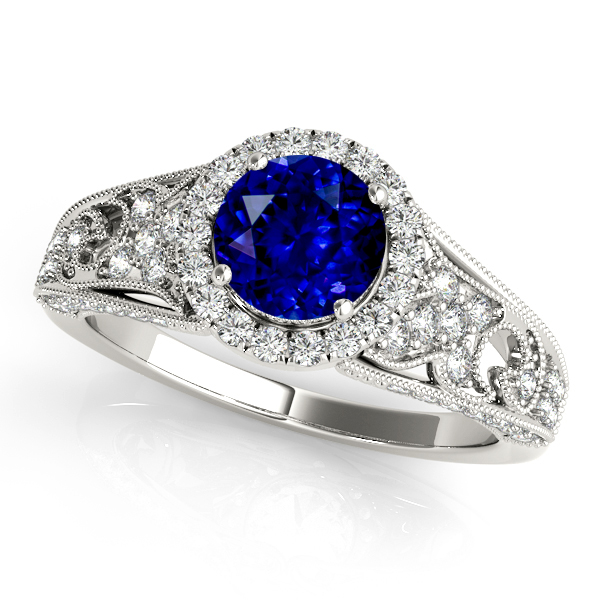 Glamorous Vintage Halo Sapphire Engagement Ring