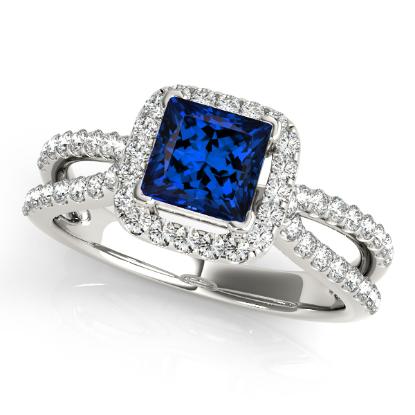 Stunning Split Shank Halo Engagement Ring with Princess Cut Tanzanite