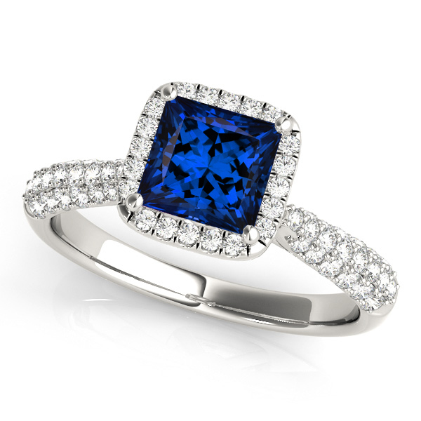 Stylish Princess Cut Tanzanite Halo Engagement Ring