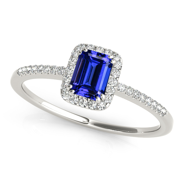 Halo Emerald Cut Tanzanite Engagement Ring