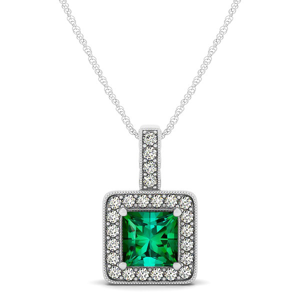 Square Tourmaline Halo Necklace in Gold or Sterling Silver