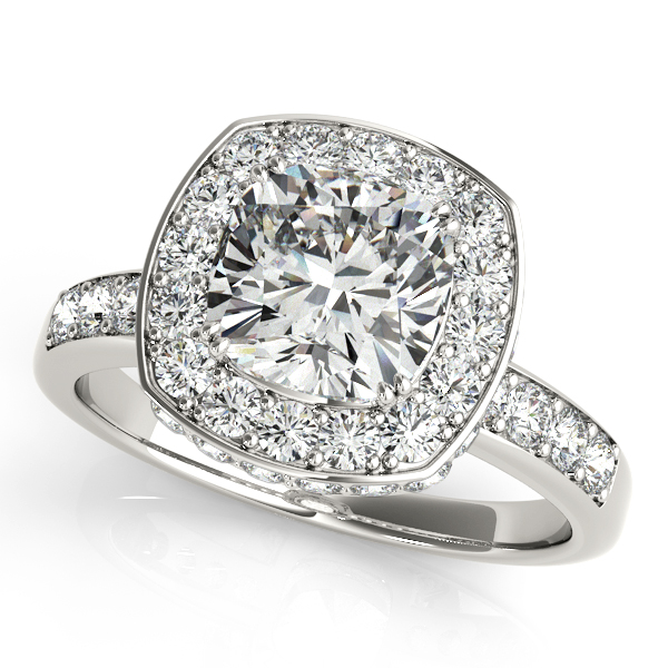 Cushion Cut Halo Engagement Ring with Cathedral Set Diamond