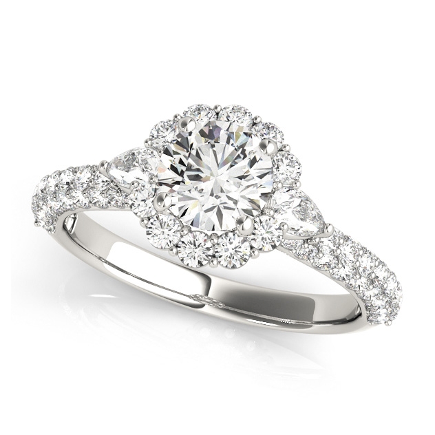 Attractive Flower Halo Engagement Ring with Oval Accents