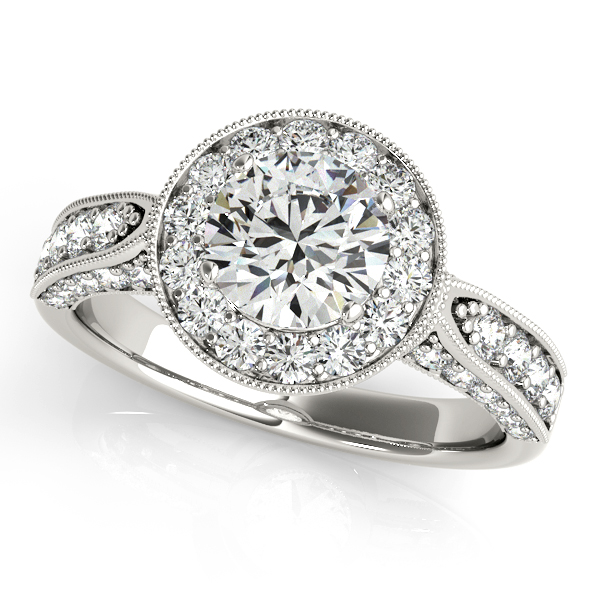 Traditional Milgrain Engagement Ring w/ a Round Cut Halo