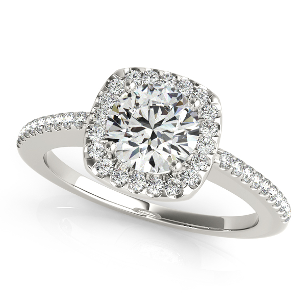 Square Halo Side Stone Engagement Ring w/ Thin Shank