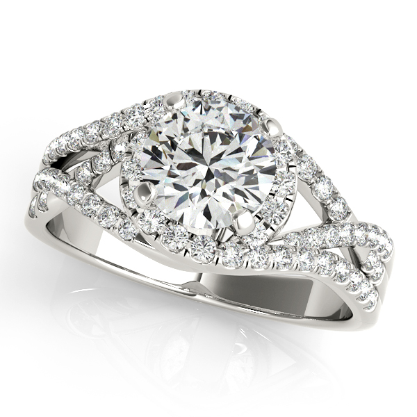 Contemporary Split Shank Engagement Ring with Round Cut Halo