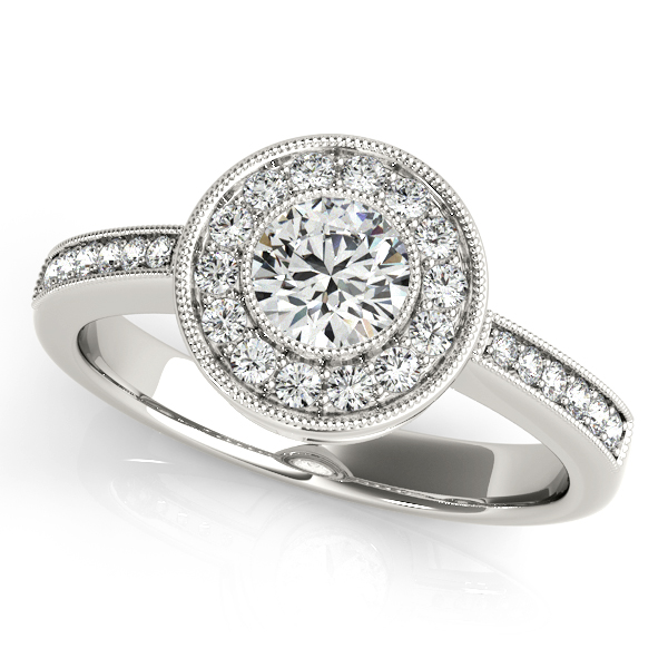 Intricate Bezel Halo Engagement Ring w/ Light Filigree