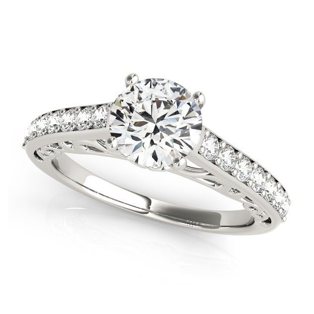 Solitaire Side Stone Engagement Ring w/ Pierced Filigree