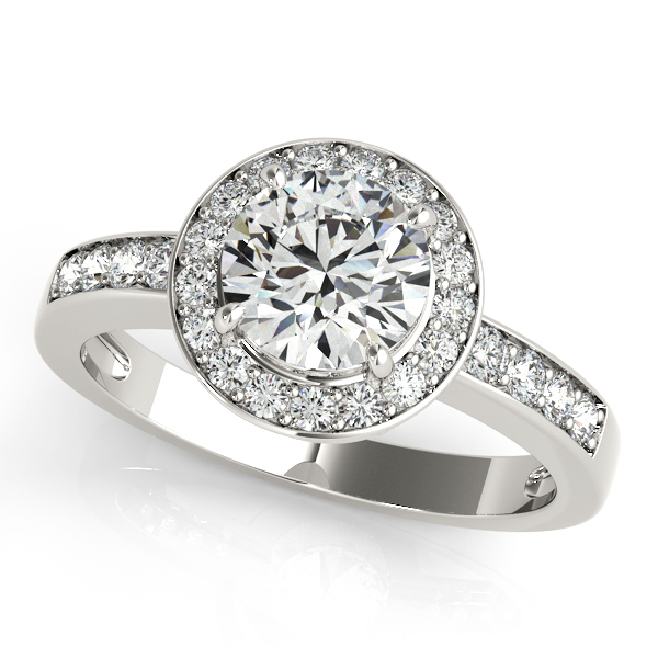 Round Cut Halo Engagement Ring Setting w/ Side Stones