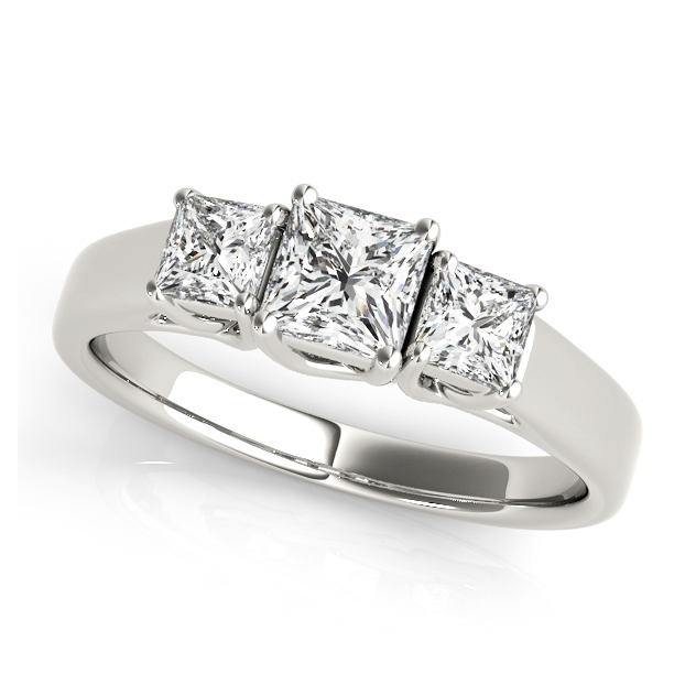 Extravagant Princess Cut Three Stone Trellis Engagement Ring