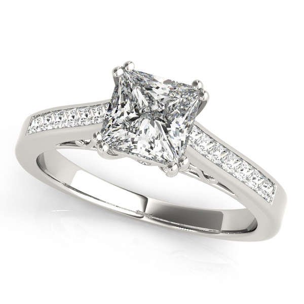 Vintage Style Princess Cut Side Stone Engagement Ring