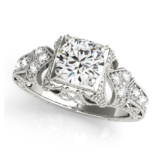 Antique Round Cut Diamond Engagement Ring w/ Side Stones