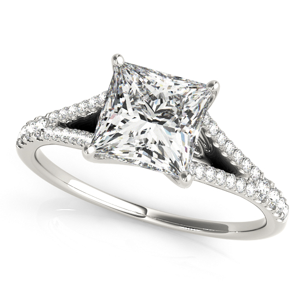 Trendy Princess Cut Halo Engagement Ring w/ Side Stones