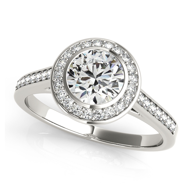 Distinctive Accent Stone Bezel Halo Diamond Engagement Ring