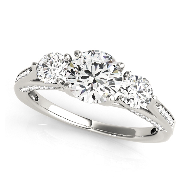 Unique 3 Stone Engagement Ring Set w/ Matching Wedding Band