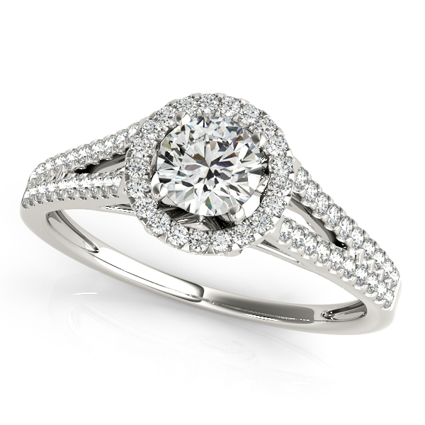 V Shaped Split Shank Halo Diamond Wedding Ring Set
