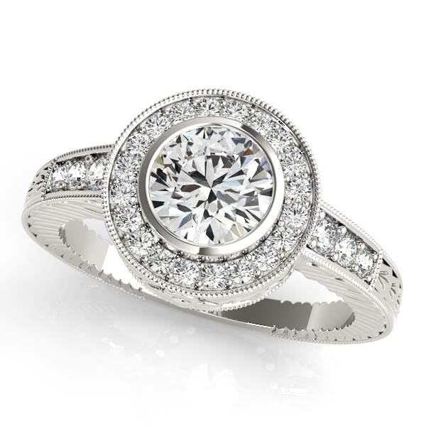Vintage Bezel Halo Engagement Ring Masterpiece with Filigree