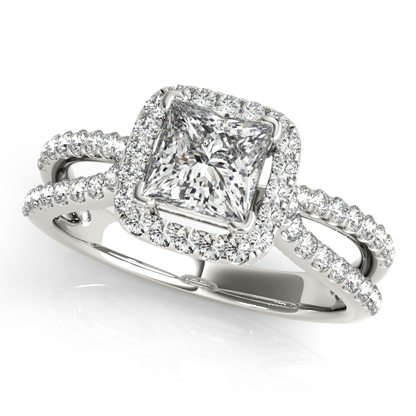 Stunning Halo Engagement Ring with Princess Cut Diamond