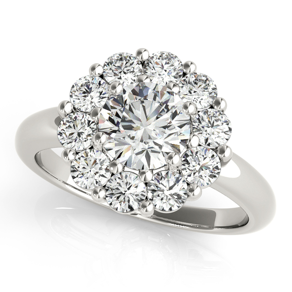Stunning High Prong Halo Engagement Ring Round Cut Diamonds
