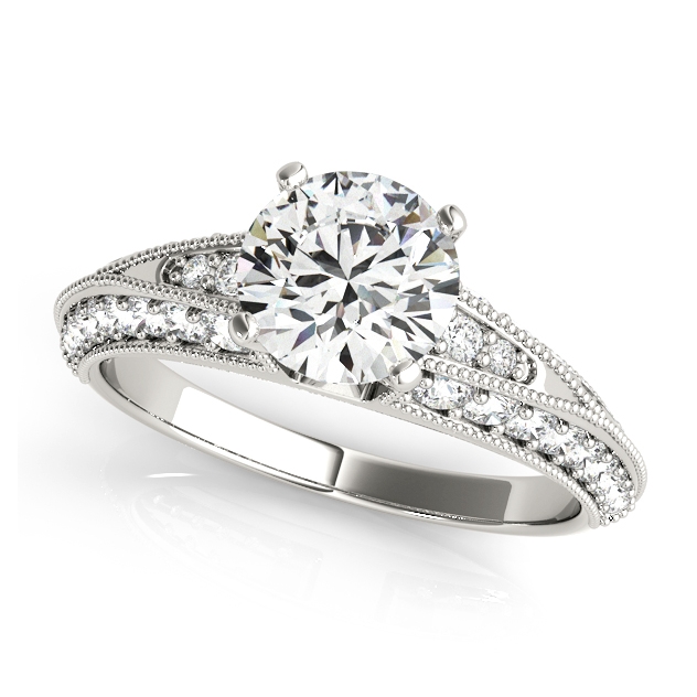Solitaire Diamond Wedding Set w/ Two Rows of Side Stones