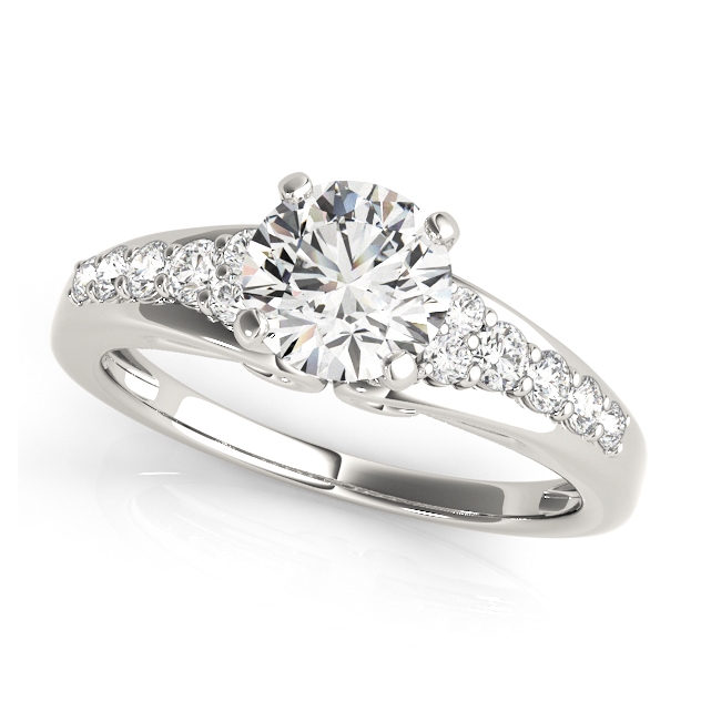 Unique V-Shaped Side Stone Engagement Ring with Curved Shank