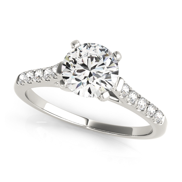 Side Stone Bridge Engagement Ring Round Cut Diamonds Prong Setting