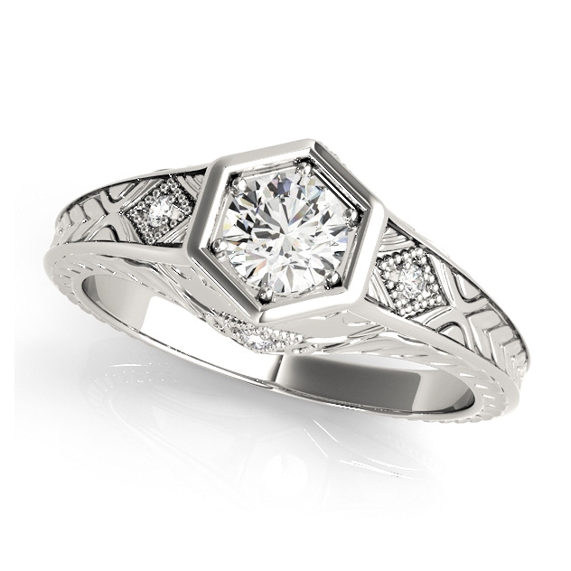Retro Diamond Engagement Ring - Prong Set Round Cut Diamonds