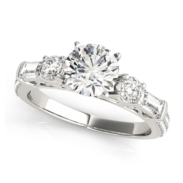 Unique Side Stone Engagement Ring with Baguette Accents & Pave